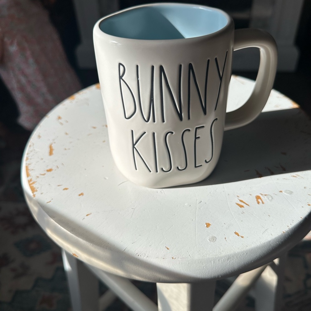 Rae Dunn Cream Mug with Blue Interior - 'Bunny Kisses'